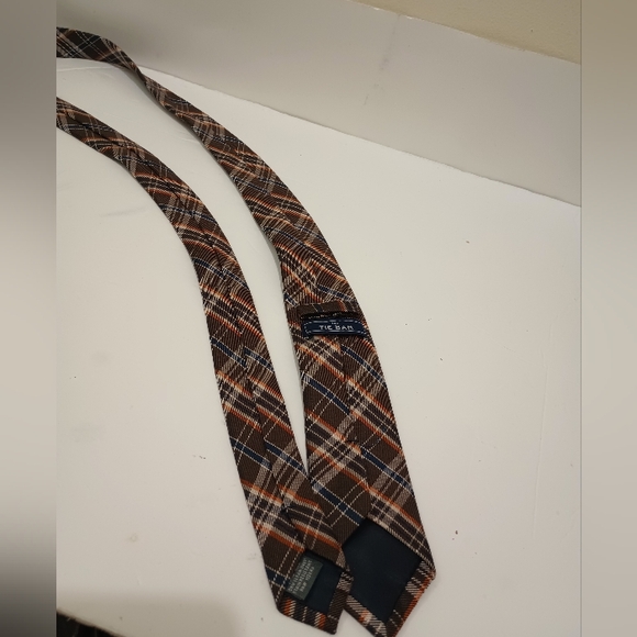 The Tie Bar Silk Wool Diagonal Brown Orange Blue Plaid Men's Skinny Necktie - Picture 8 of 12